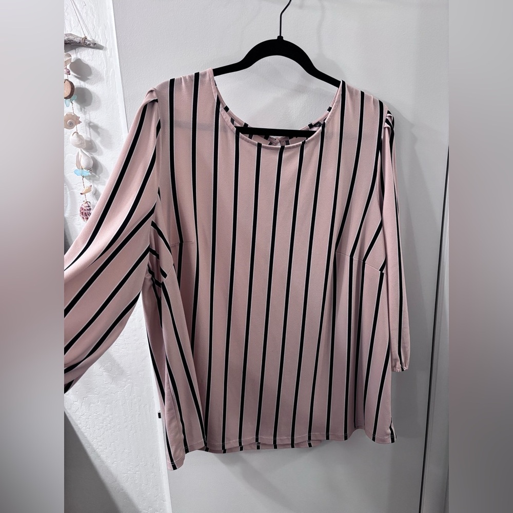 Adrianna Papell Tan and Black Striped Blouse - Picture 5 of 5